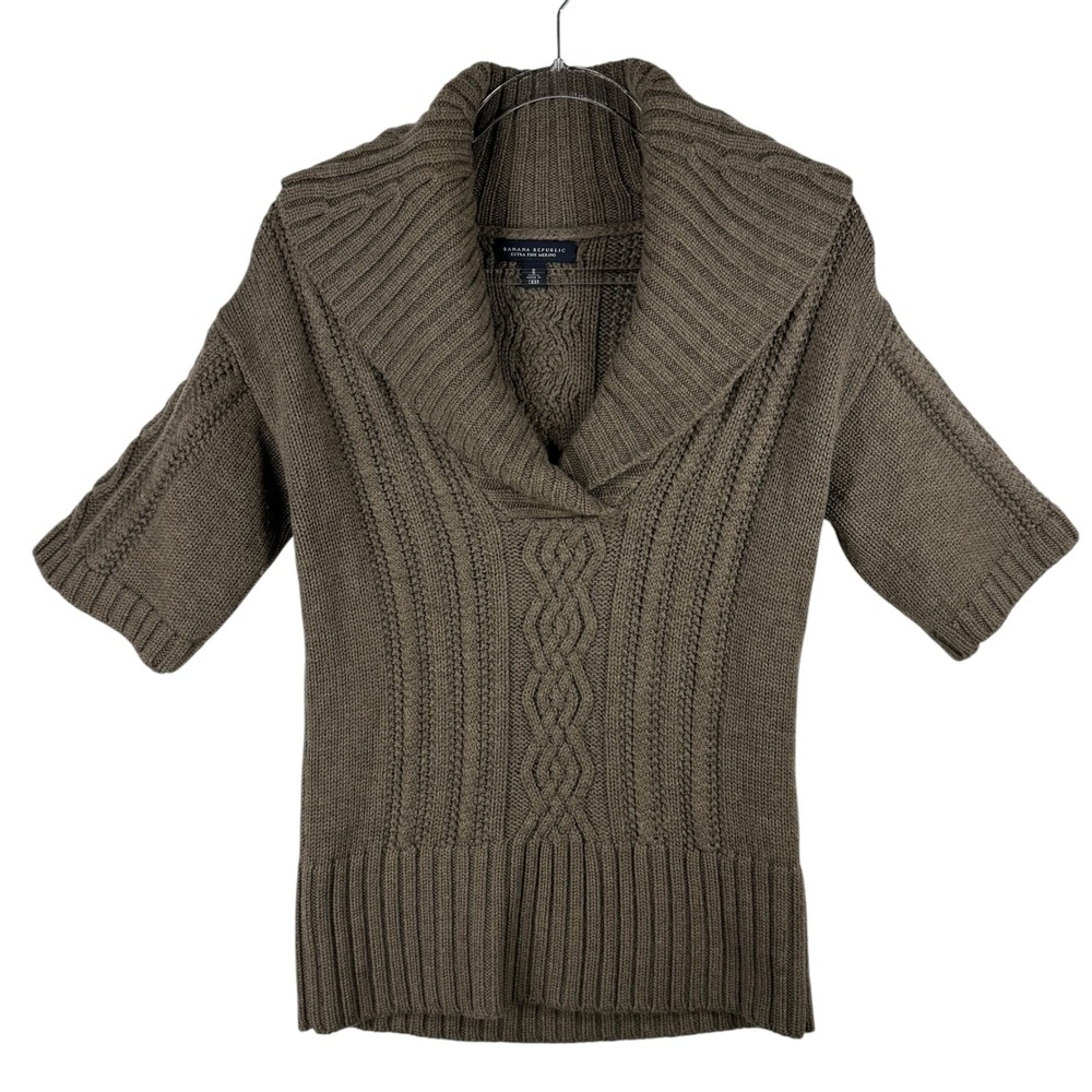 Banana Republic Merino‎ Wool Cable Knit Short Sleeve Sweater Top Small Fisherman